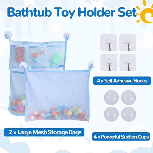 2Pcs Mesh Bath Toy Organizer Bags with Suckers & Hooks