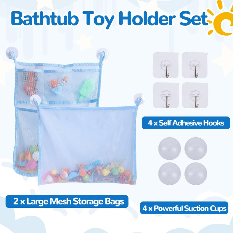 2Pcs Mesh Bath Toy Organizer Bags with Suckers & Hooks