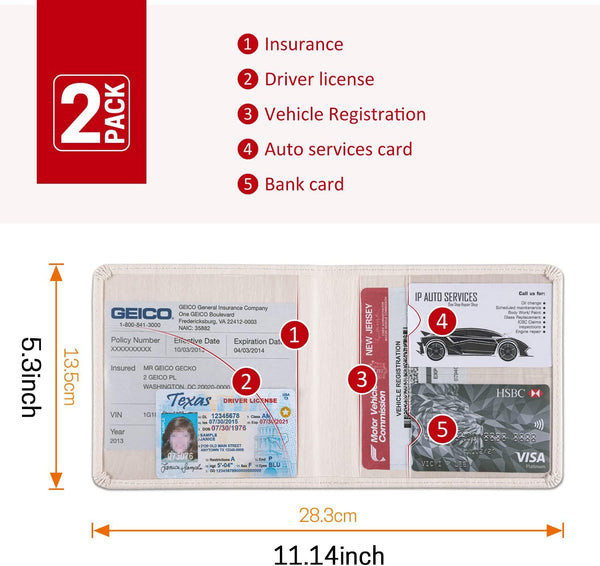 GNEGNI 2 Pack Leather Car Registration and Insurance Holder