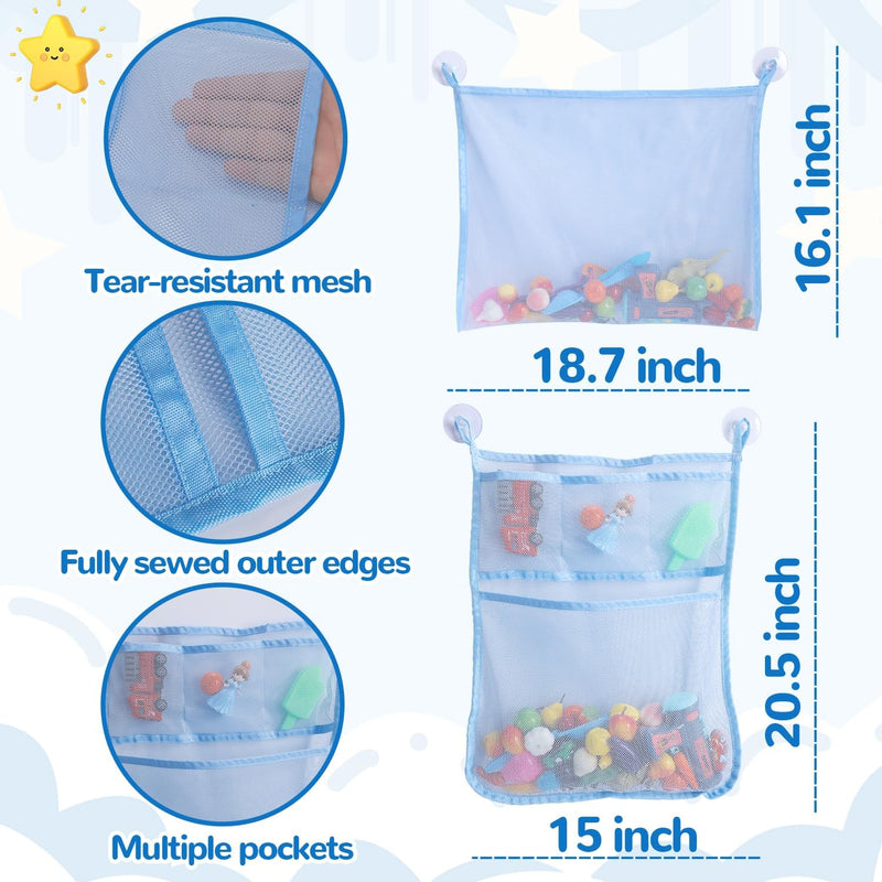 2Pcs Mesh Bath Toy Organizer Bags with Suckers & Hooks